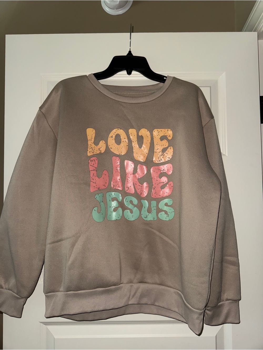 Love Like Jesus Graphic Sweatshirt - Taupe with Pastel Print